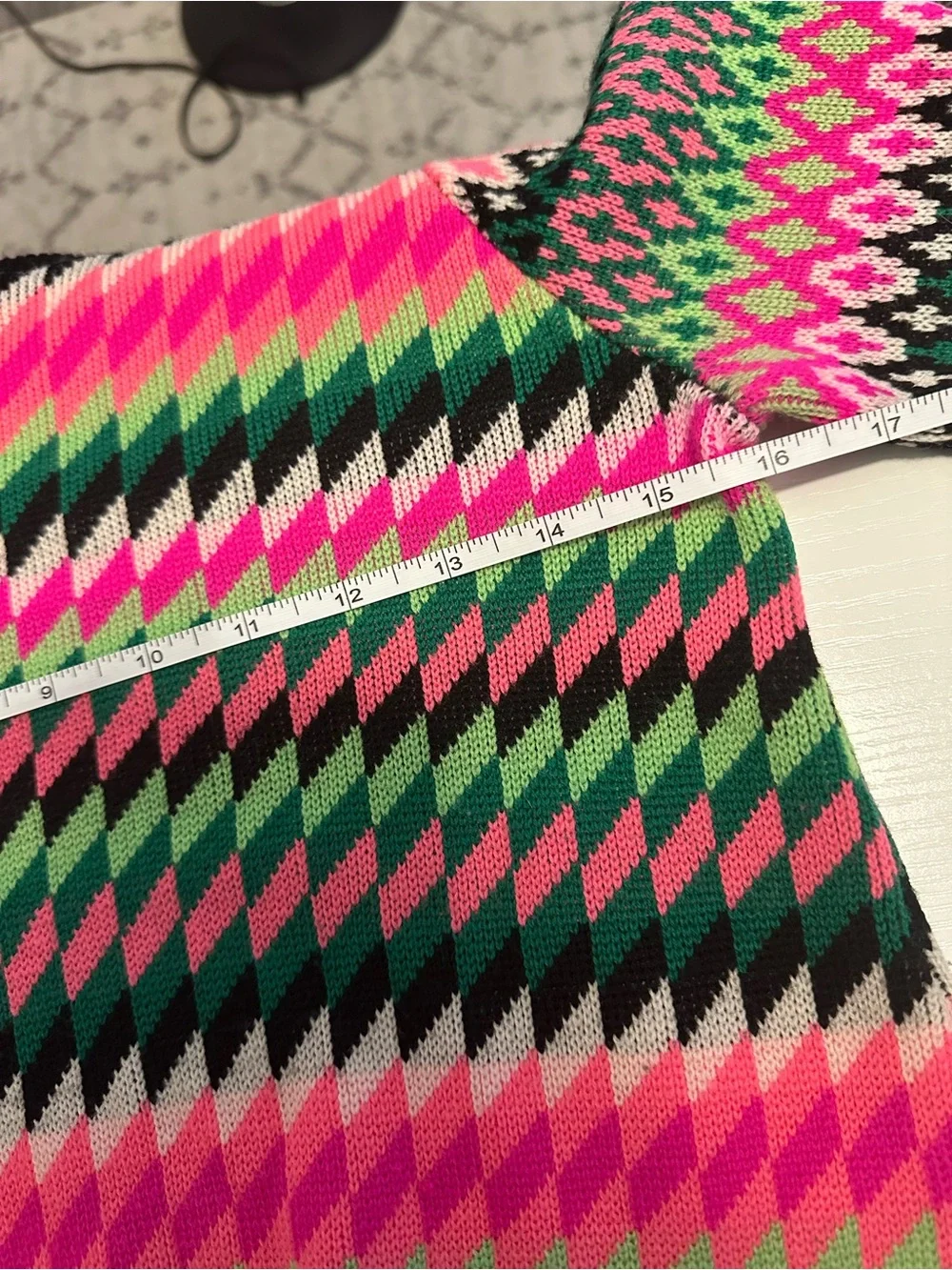 Milly Minis 100% Merino Wool Fair Isle Sweater Dress Pink Green Girls XL - 12 14
